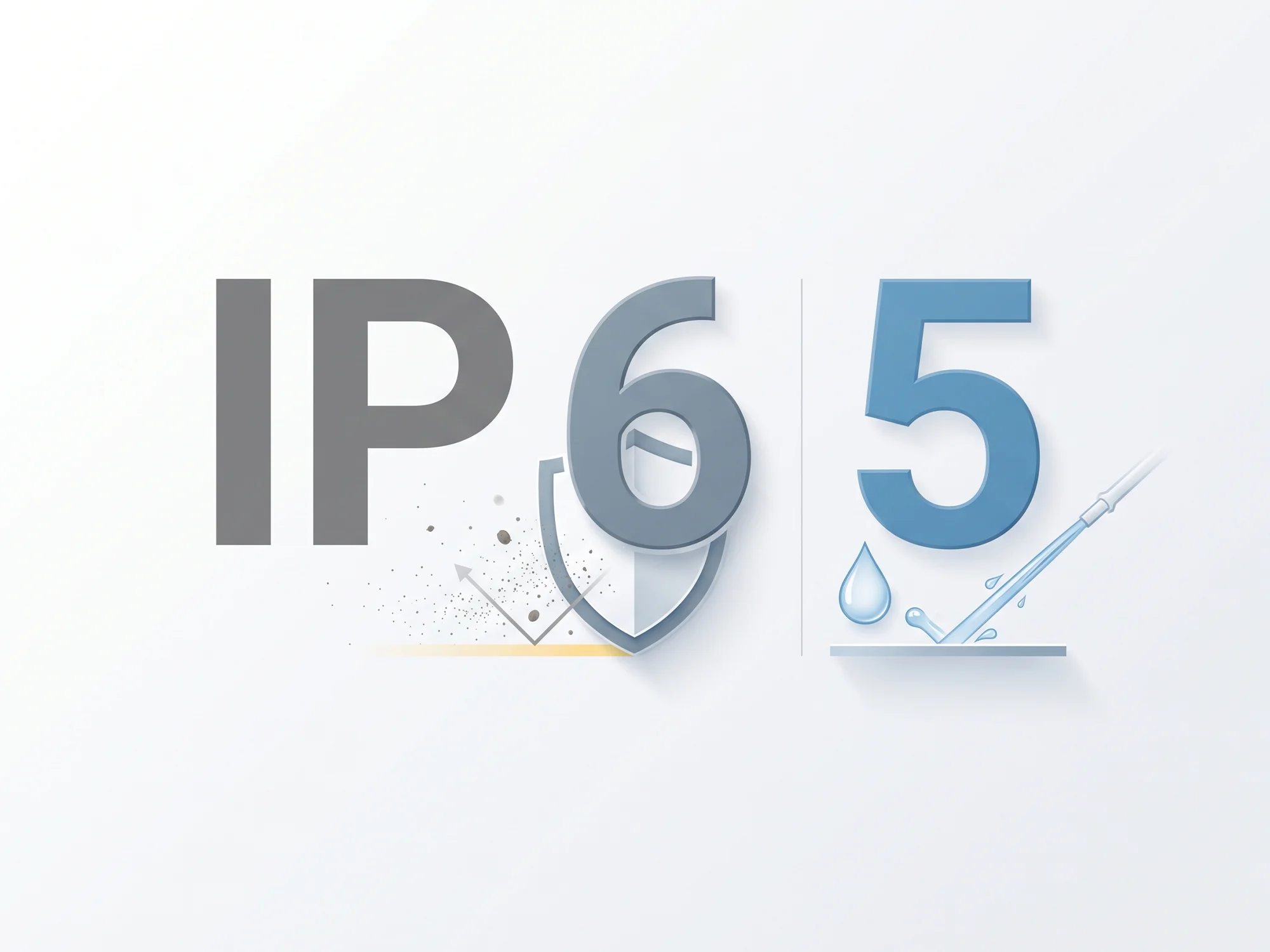 IP65 örneğinde birinci rakamın toz, ikinci rakamın su korumasını temsil ettiğini gösteren şema