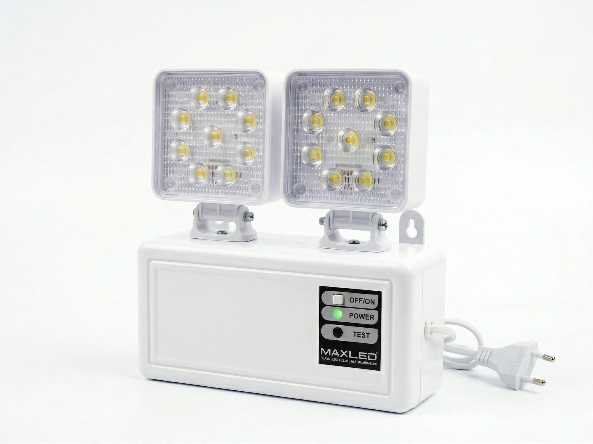 Maxled Pilano MX-7060 acil aydınlatma armatürü üst görünüm - LED modül ve acil kit detayı | Levent Elektrik